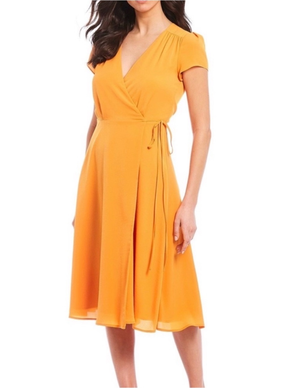 Alex Marie Orange Wrap-Style Midi Dress